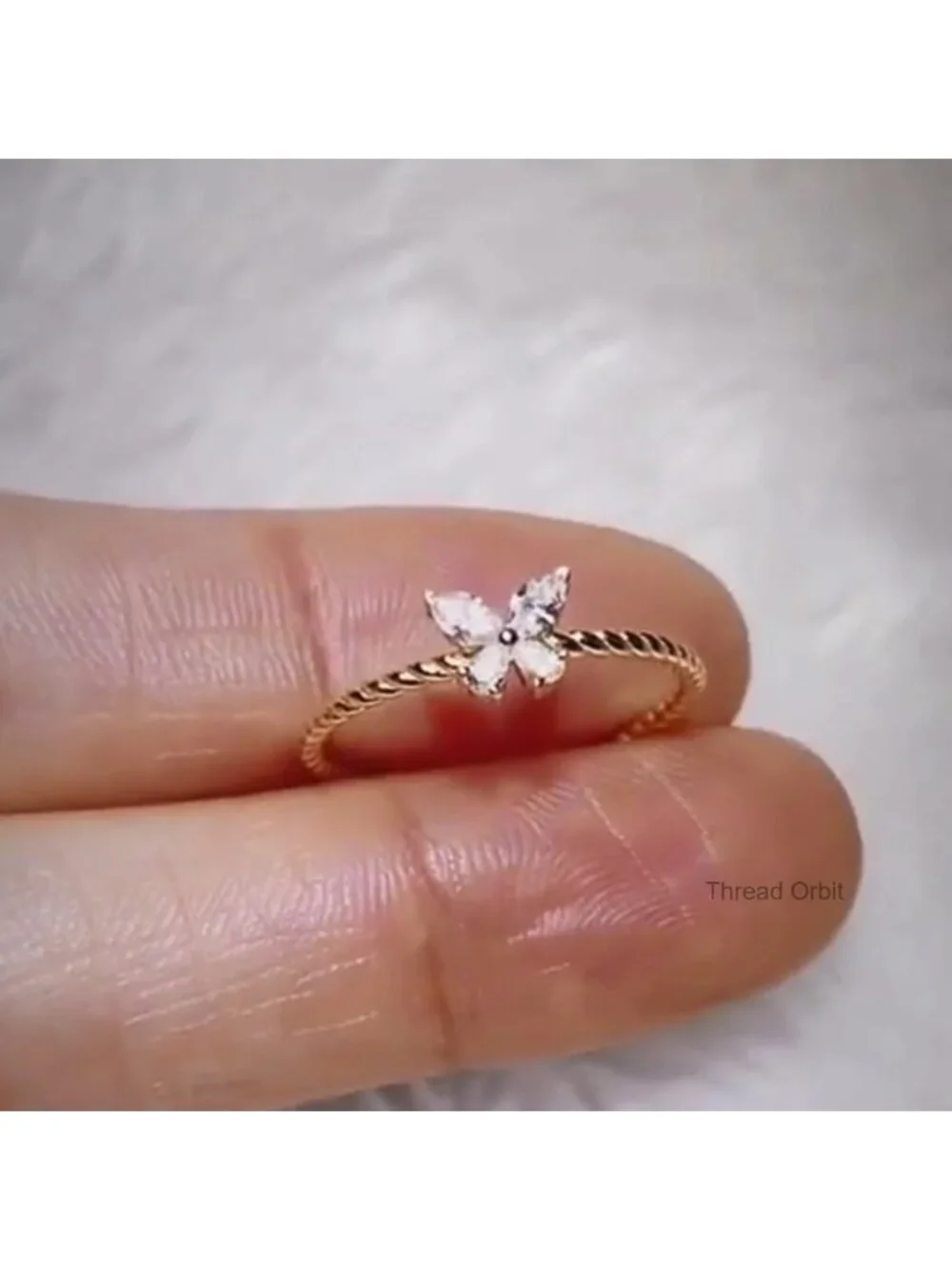 CZ Butterfly Ring 925 Sterling Silver 14K Gold Plated Dainty Promise Stackable